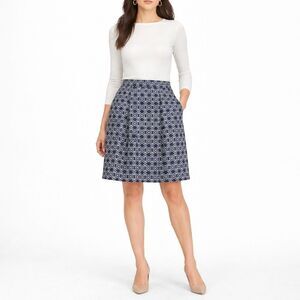 Marella Blue Ivory Geometric Lattice Jacquard Side Pockets A-line Designer Skirt